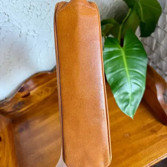 Vintage 60s 70s Tan Top Handle Handbag Structured Mod Purse Caramel Brown Frame - Picture 4 of 12